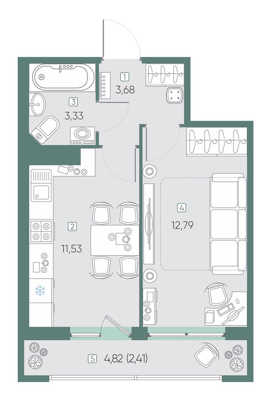 Однокомнатная квартира в : площадь 33.66 м2 , этаж: 20 – купить в Санкт-Петербурге